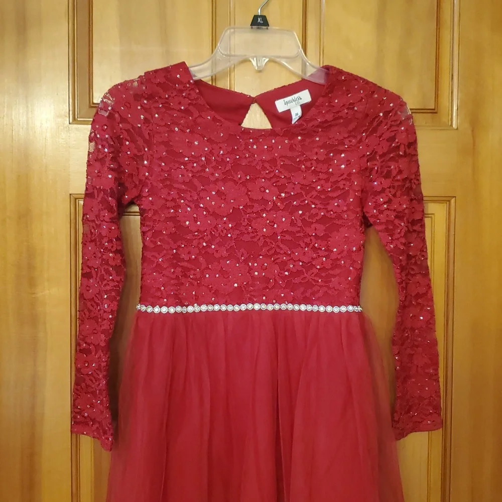 Speechless Dark‎ Red Glitter Lace Tulle Skirt Dress Size Girls 16 Christmas